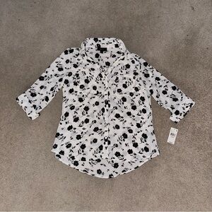 BCX Black & White Floral Button-Up Shirt, Size Large NWT